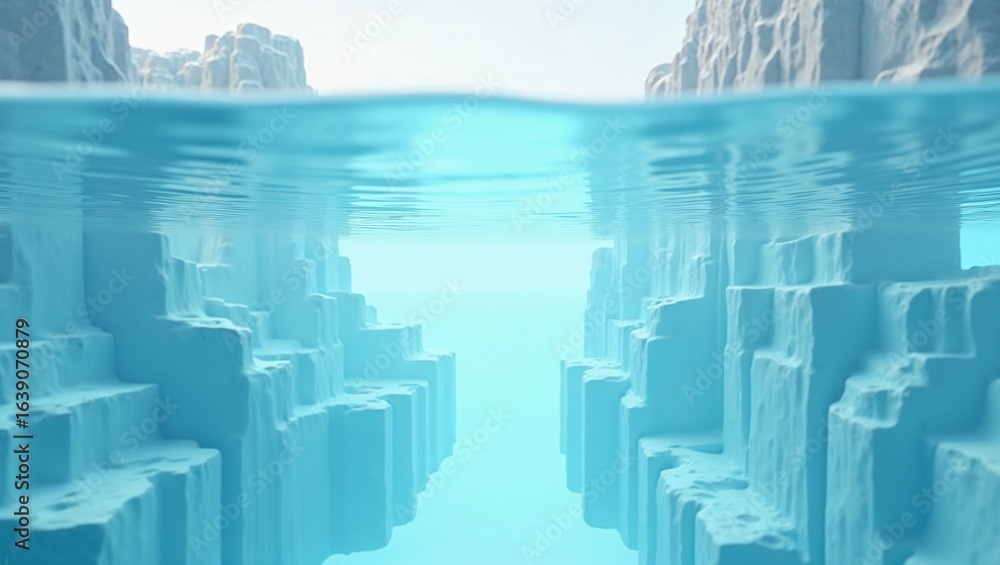 Fototapeta premium Surreal Underwater Crystal Geometric Reflection Render