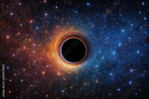 Stars twirl around a black hole in the vast expanse of space