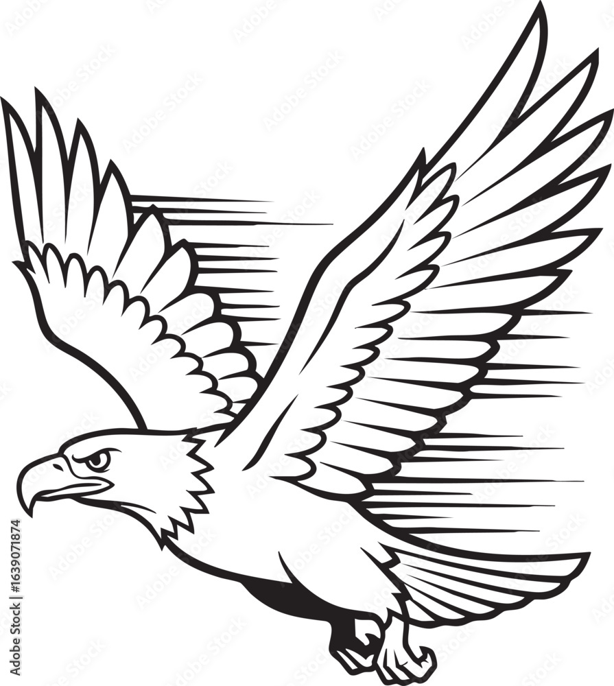Obraz premium isolated create need Vector Cartoon Bald Eagle With Speeded Wings Line Art on white background