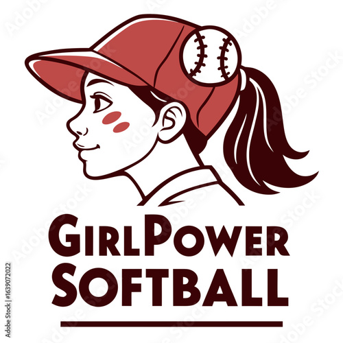 Girlpower Softball Logo: Burgundy and White Design

