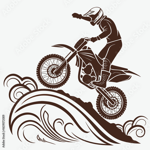 Dirt Bike Wheelie Illustration: Extreme Sports Graphic for Logos and Design.

