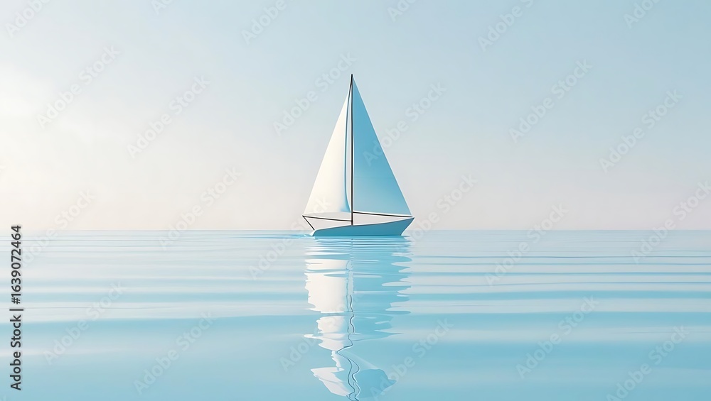 Obraz premium Elegant White Sailboat Gliding Across a Calm Turquoise Ocean under a Bright Sky