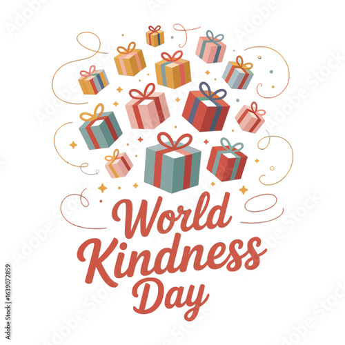 World Kindness Day with a cascade of colorful gift boxes celebration gifts
