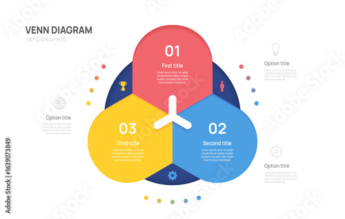 Venn diagram infographic triangle chart template for business start up presentation with venn diagram elements vector illustration.