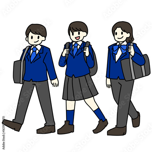 ジェンダーレス制服を着た男子高校生たちの登校風景