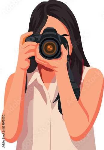 Female Photographer Holding Camera Woman Taking Photo with DSLR Camera