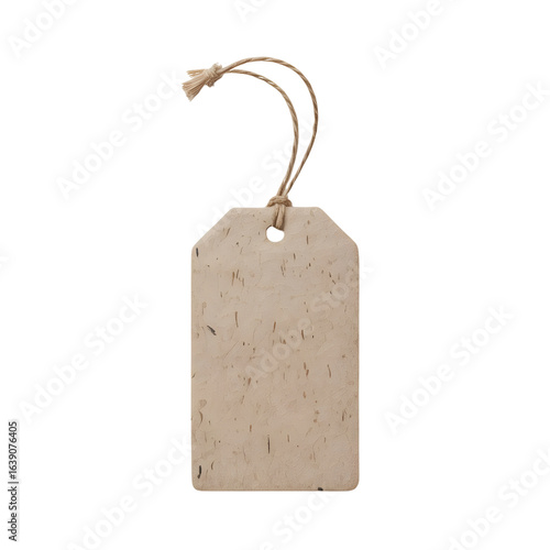Beige textured paper tag with string, blank label for product branding