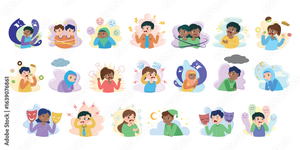 Obraz premium Mental Illness and Disorder Illustration Collection