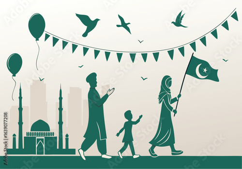  People’s Celebration Silhouettes – 14 August Pakistan Independence Day Vector Poster