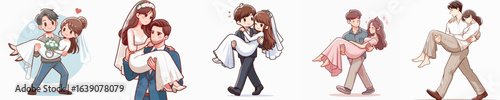  vector of a man carrying his wife on a white background