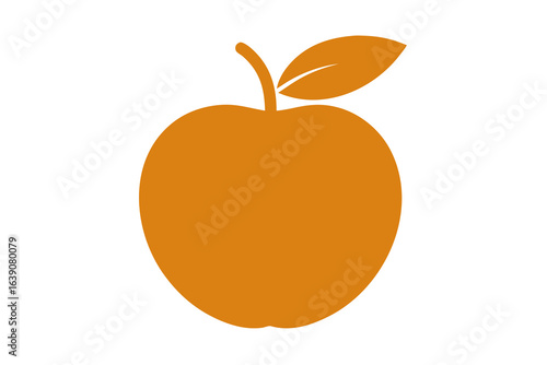 Simple orange apple icon with a leaf and stem on a white background