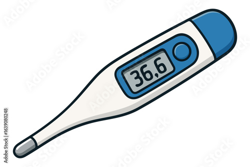 Digital thermometer displaying 36.6 degrees Celsius