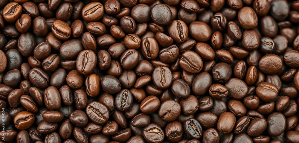 Fototapeta premium Close-up of organic coffee beans, rich brown hues, rustic texture, soil, rustic