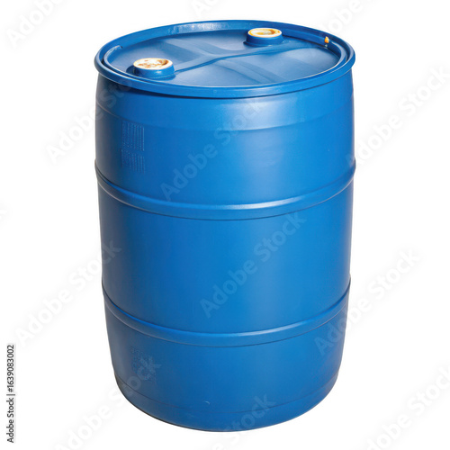 Blue plastic barrel container isolated on transparent background