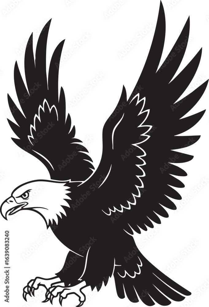 Obraz premium isolated create need Vector Cartoon Bald Eagle With Spreader Wings silhouette on white background