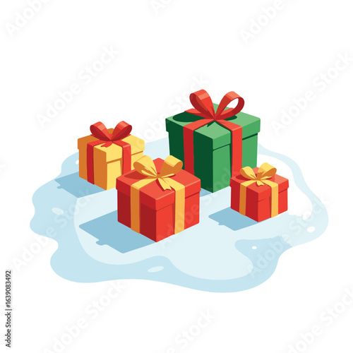 Festive gift boxes on snow, celebrating seasonal cheer