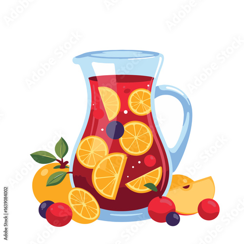 Vibrant sangria pitcher with fresh fruits displayed, refreshing beverage