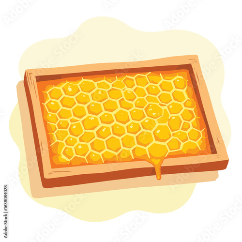 Golden honeycomb frame filled with honey, sweet nourishment