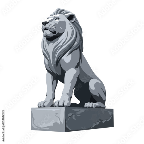 Majestic stone lion guardian statue with fierce expression, strength