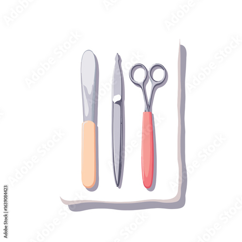 Manicure tools arranged on white towel, hygiene and beauty