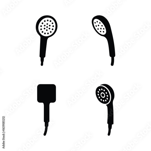 Four Showerhead Silhouettes in Black for Plumbing, Water Systems, and Bathroom Design