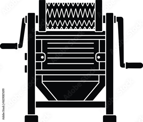 Silhouette of a black chaff cutter, a vintage farm machine used for chopping straw or hay vector graphic design, agricultural equipment for cutting fodder