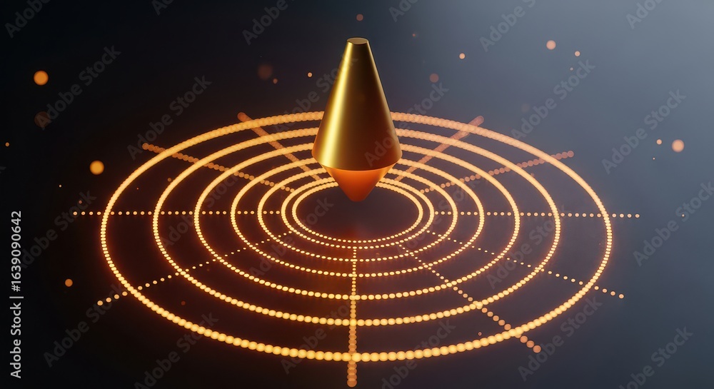 Obraz premium Golden Object on Glowing Dot Grid Background