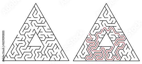 Find right way puzzle game with the solution. education logic game for kids. labyrinth maze game. simple logic game. puzzle for children	