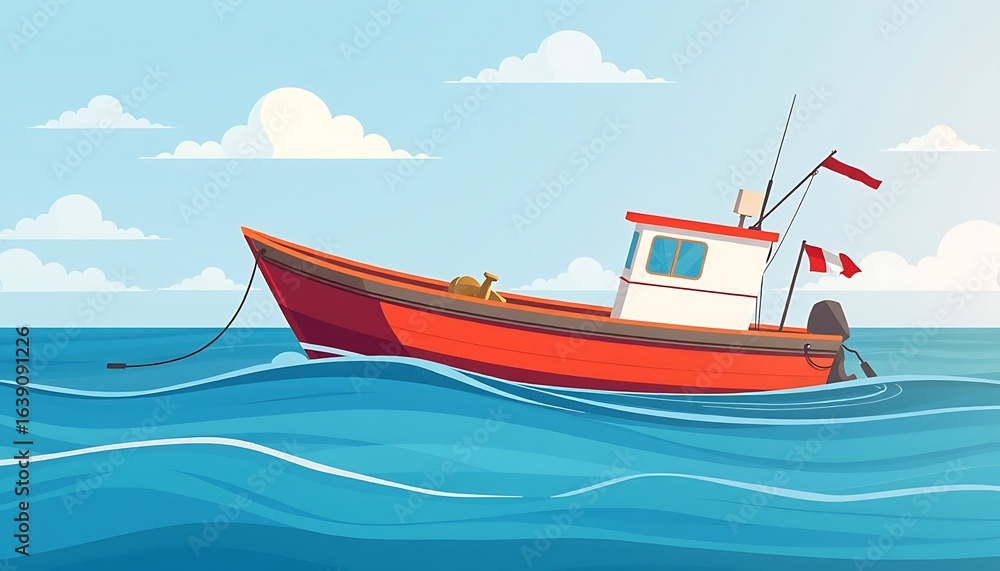 Fototapeta premium Flat vector illustration of a fishing boat