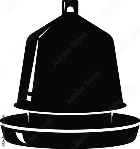 Silhouette of a black chicken feeder, representing poultry farming, animal care and agricultural equipment, suitable for icons, symbols, and minimalist designs