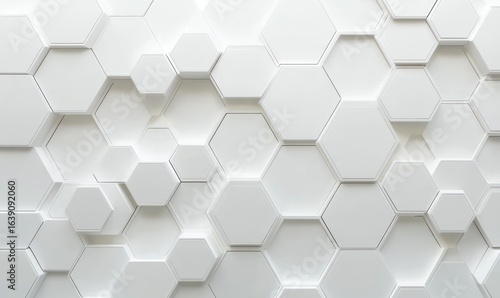 white 3d hexagonal geometric pattern with varying depths creating an abstract modern textured surface