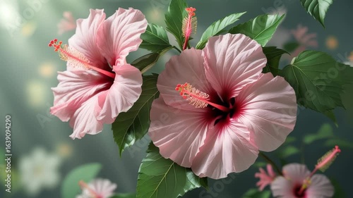 Wallpaper Mural pink hibiscus flower in garden Torontodigital.ca