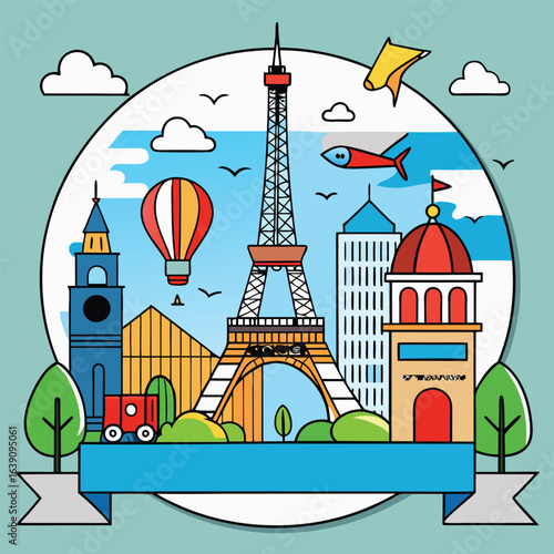 Iconic Landmarks: A Vibrant Parisian Cityscape Illustration