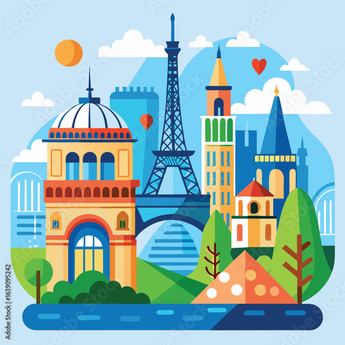 Iconic Landmarks: Paris, London, Rome, & More – Travel Illustration