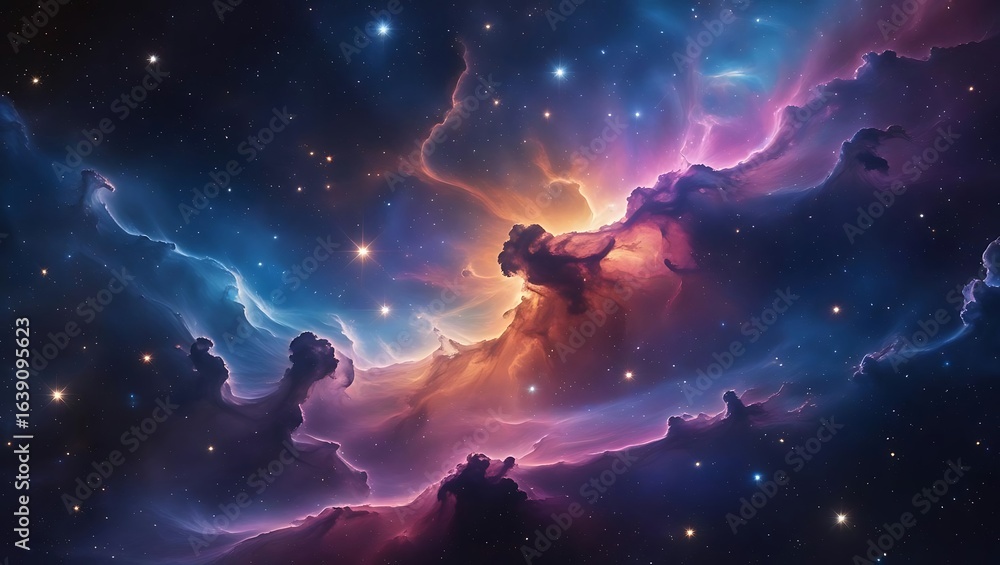 Naklejka premium Vibrant Cosmic Nebula and Starry Expanse