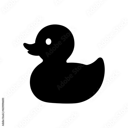 Black rubber duck silhouette icon vector flat illustration on white background.