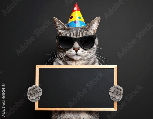 A cute cat wearing a Santa hat and prison outfit isolated on a white backdrop. Festive feline in striped costume plain background holiday pet image.