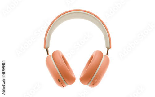 Stylish peach and cream over ear headphones modern audio design on transparent background