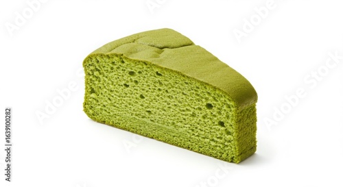 Japanese matcha castella cake slice isolated for food photography or dessert design