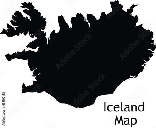 A detailed black and white vector map of iceland, 8k resolution, highly detailed geography, mountains, coastlines, rivers, lakes, fiords, high contrast, minimalist
