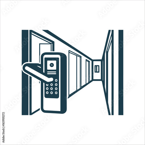 Modern Keyless Entry System in Hallway Illustration Automatic Door Lock keyless entry