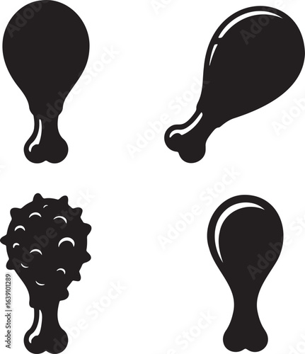 Chicken Drumstick silhouette set vector illustration isolated on transparent background