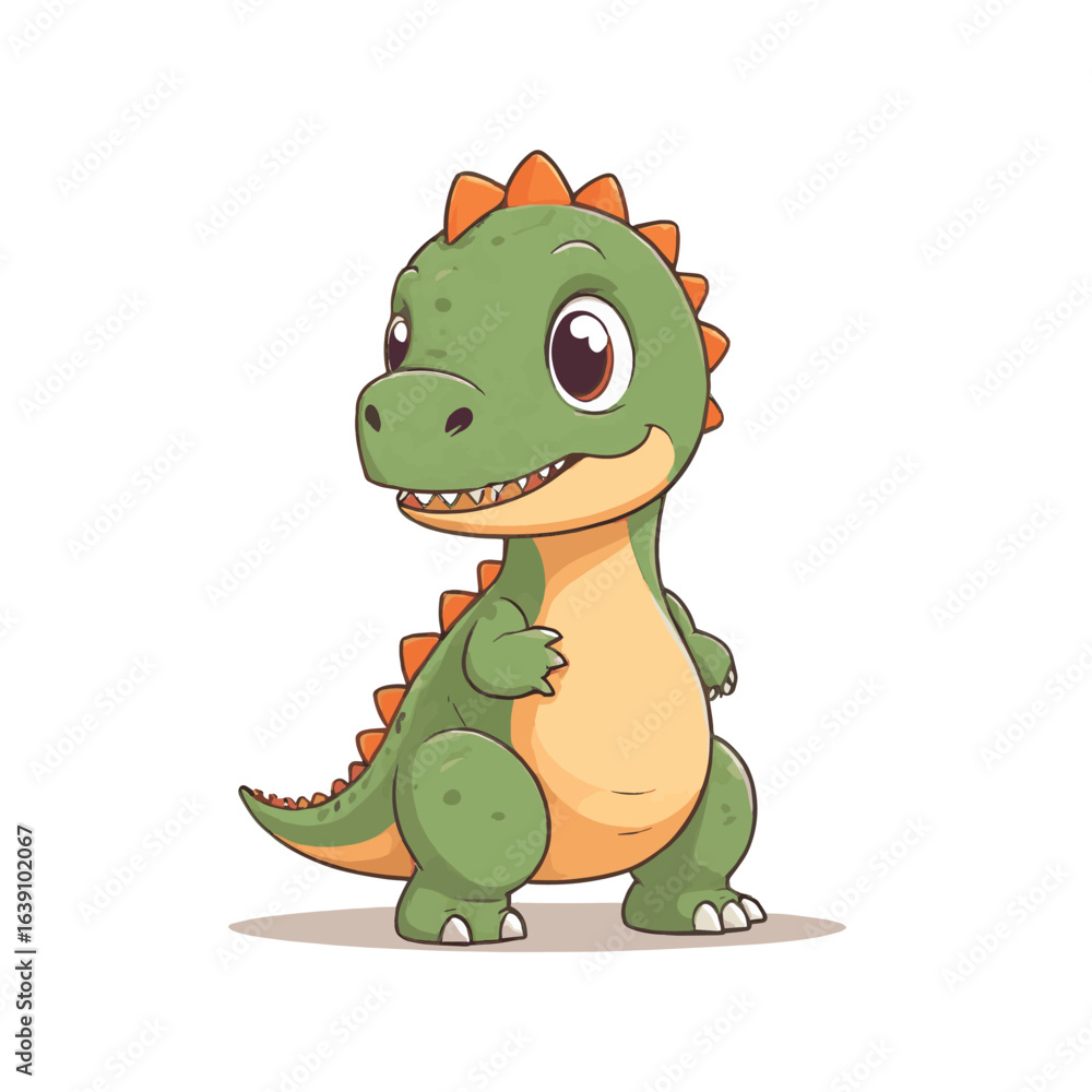 Fototapeta premium Sweet Cartoon Tiny Green Dinosaur Standing - Adorable Baby Dino Vector Illustration for Children, Prehistoric Era, Jurassic Themes, and Cute Designs