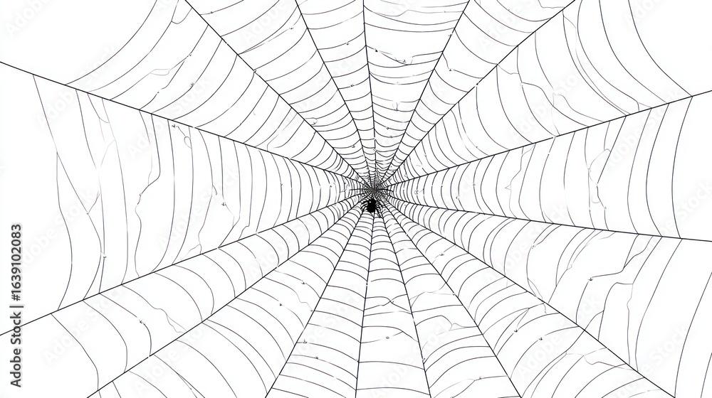 Fototapeta premium An intricate spiderweb centered, receding into a central focal point with gray threads