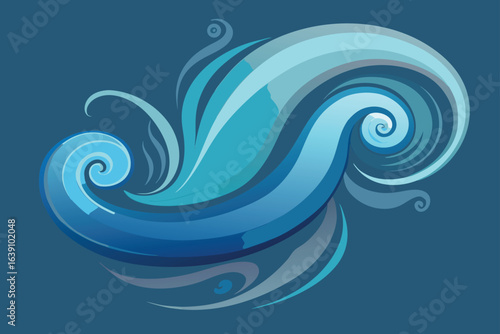 Abstract swirling water wave design in gradient blues and gray creative concept freshness fluidity and movement ideal for backgrounds or artistic element
