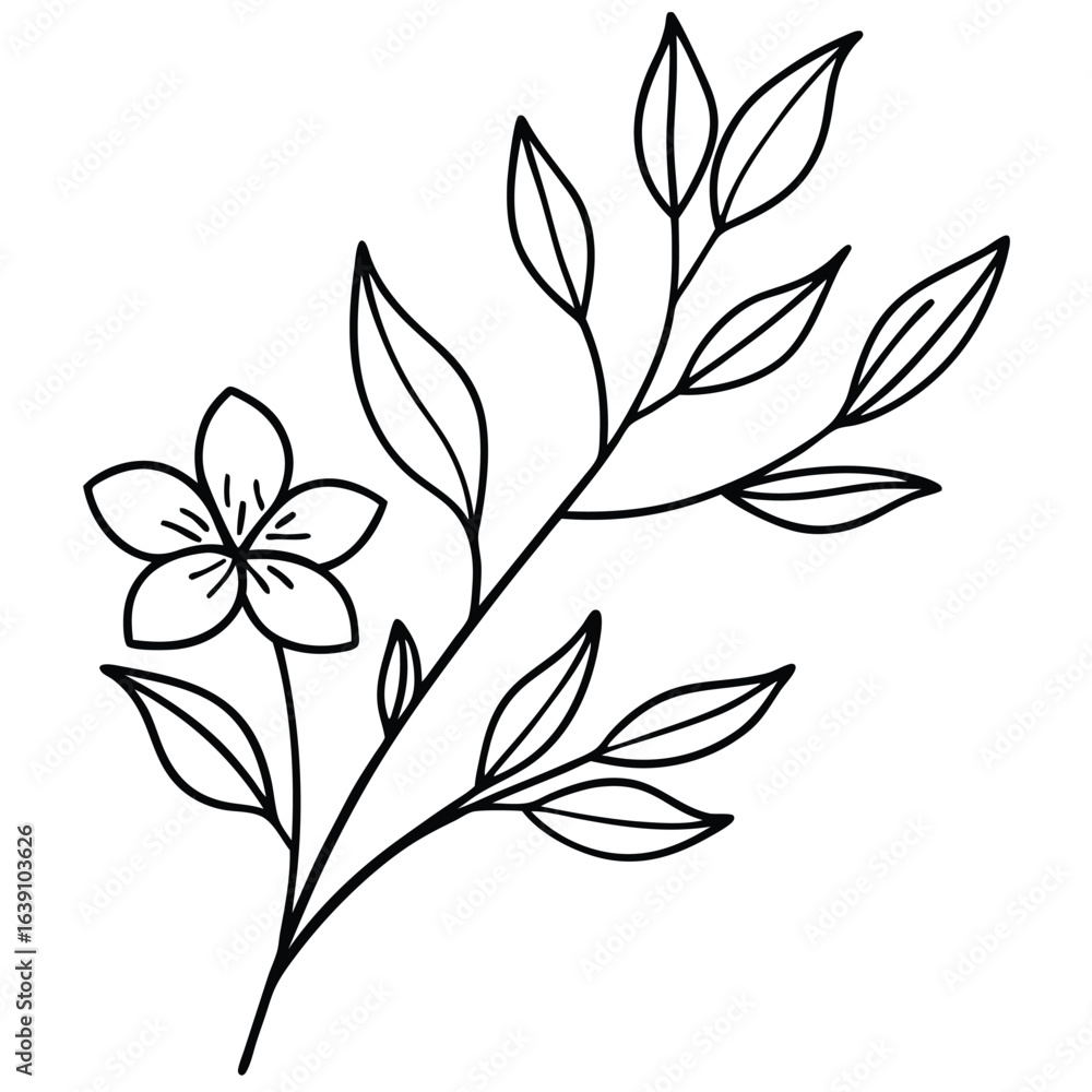 Fototapeta premium Elegant floral branch with blooming flower and leaves