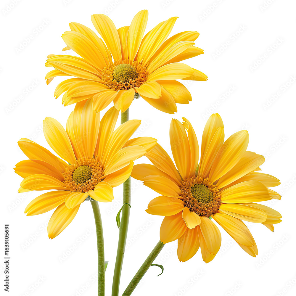 Naklejka premium Yellow gerbera daisies bouquet, close-up, studio shot, black background, greeting card