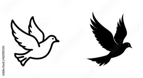 Set of flying dove outline silhouette vector illustration design