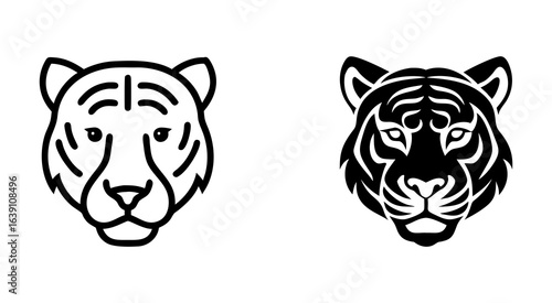 Set of tiger head outline silhouette vector illustration design