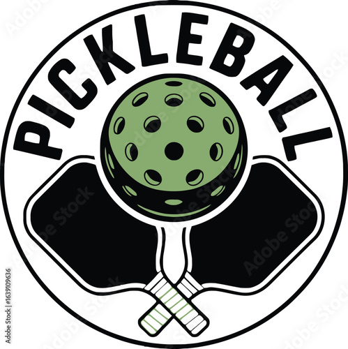 Transparent background logo of pickleball with paddles and a ball, designed for tournament use and events
